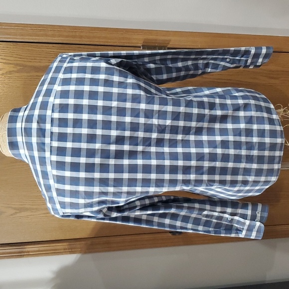 Untuckit grey blue plaid checkered long sleeve shirt - Picture 5 of 6